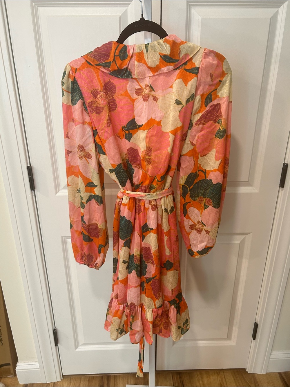 Taylor Pink and Orange Floral Ruffled Wrap Dress - Picture 3 of 3